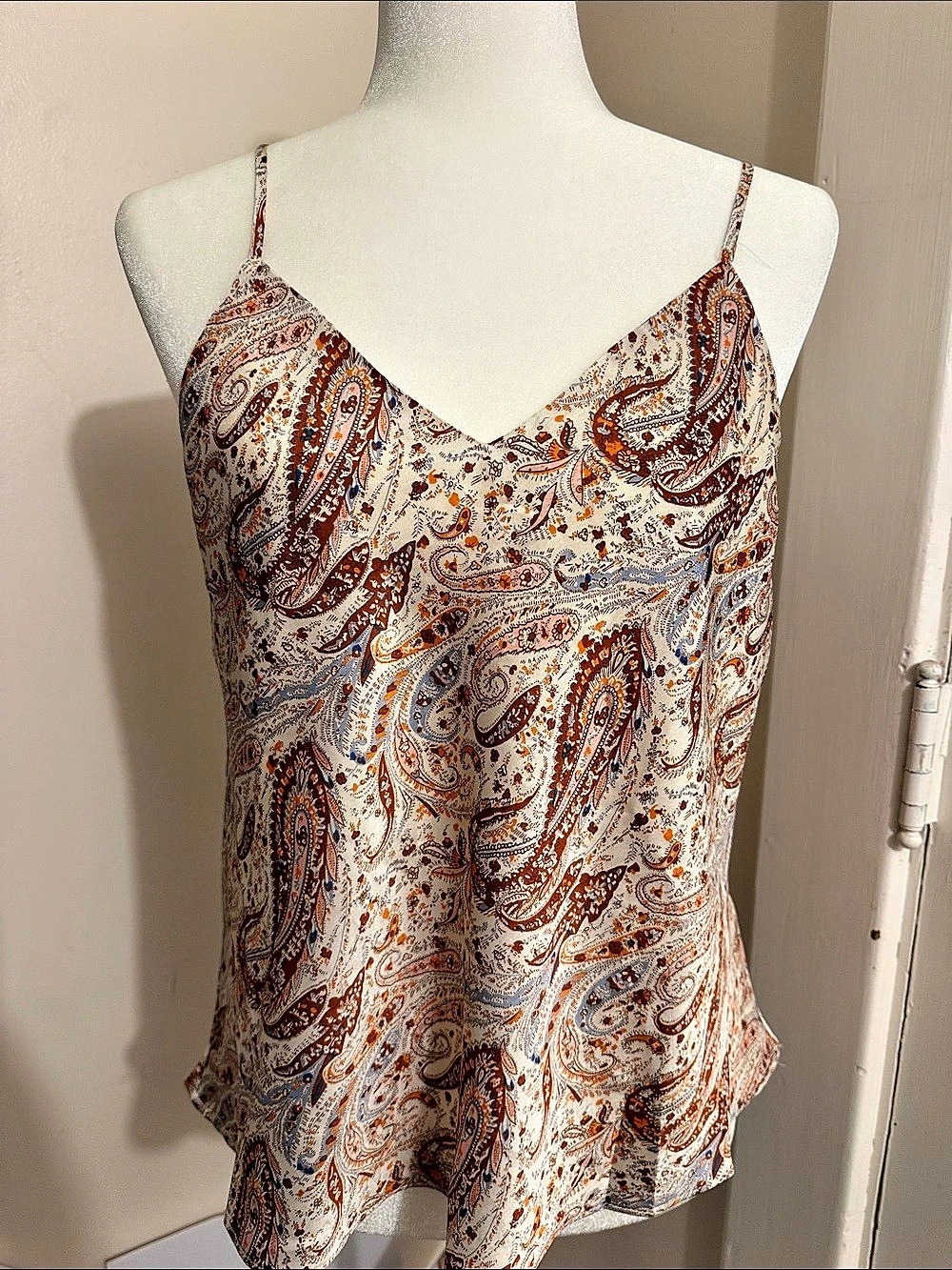 LUCY PARIS Paisley Camisole in Cream & Brown Size Medium Like New